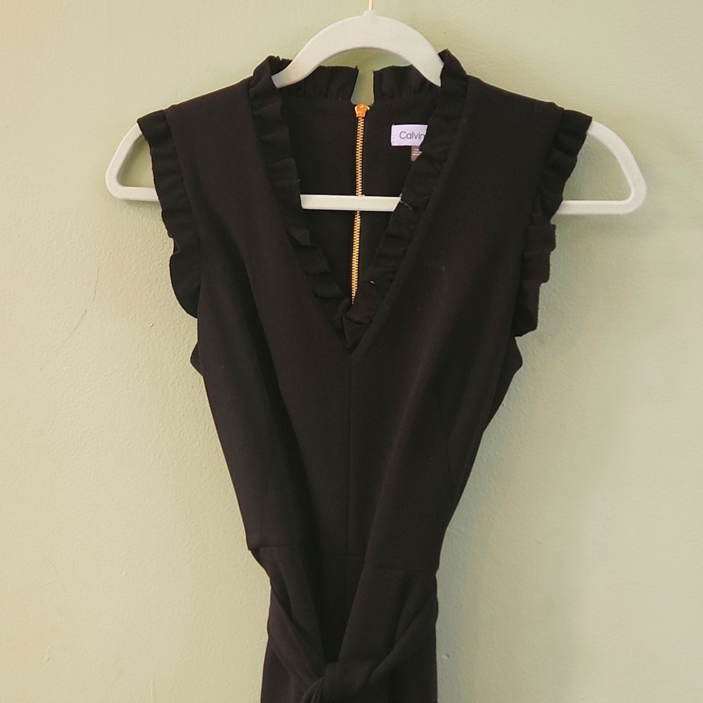 Calvin Klein Black Sleek Jumpsuit with ruffled V neck